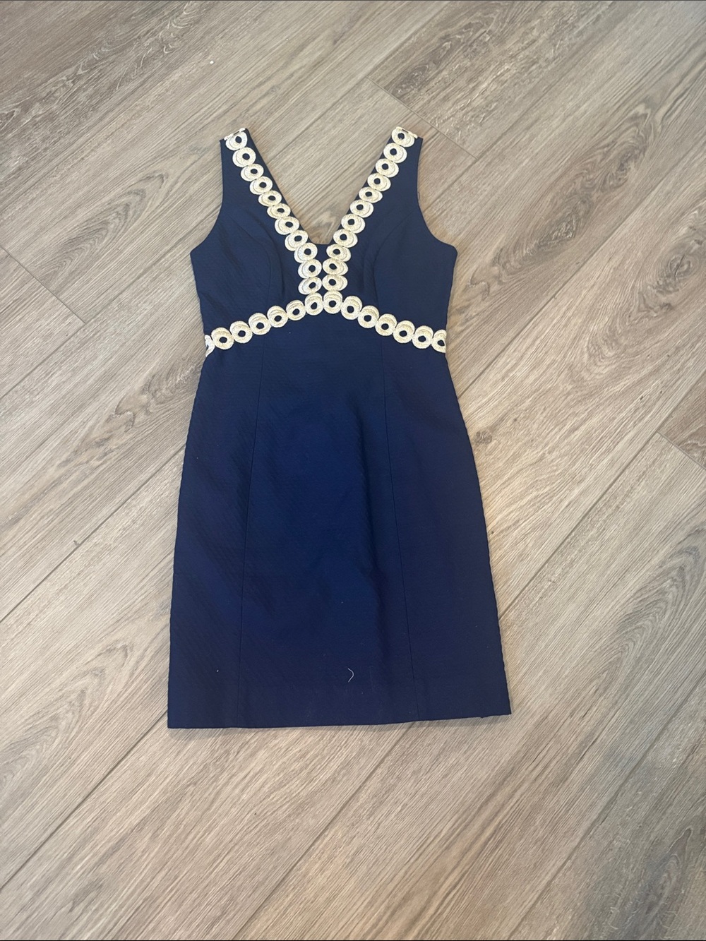 Lilly Pulitzer Navy Mini Dress with Gold Sparkle Circular Trim